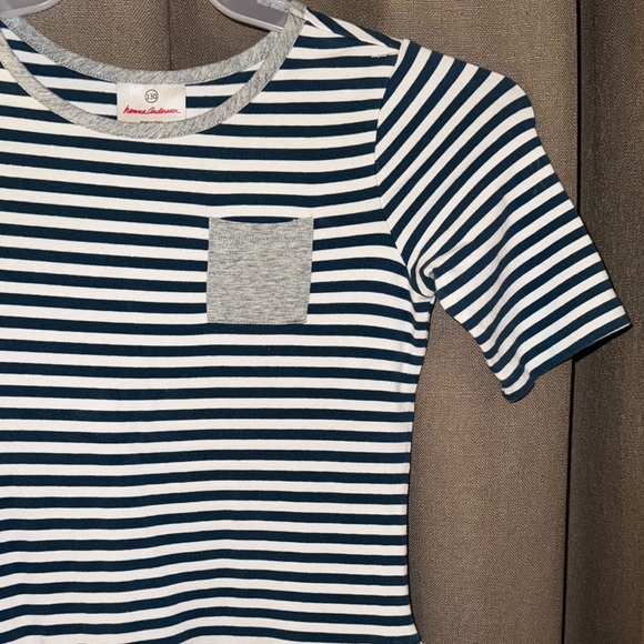 Hannah Anderson Navy Striped Kids/Girls Ruffled Dress w/Front Pocket Size 8 - Picture 3 of 16